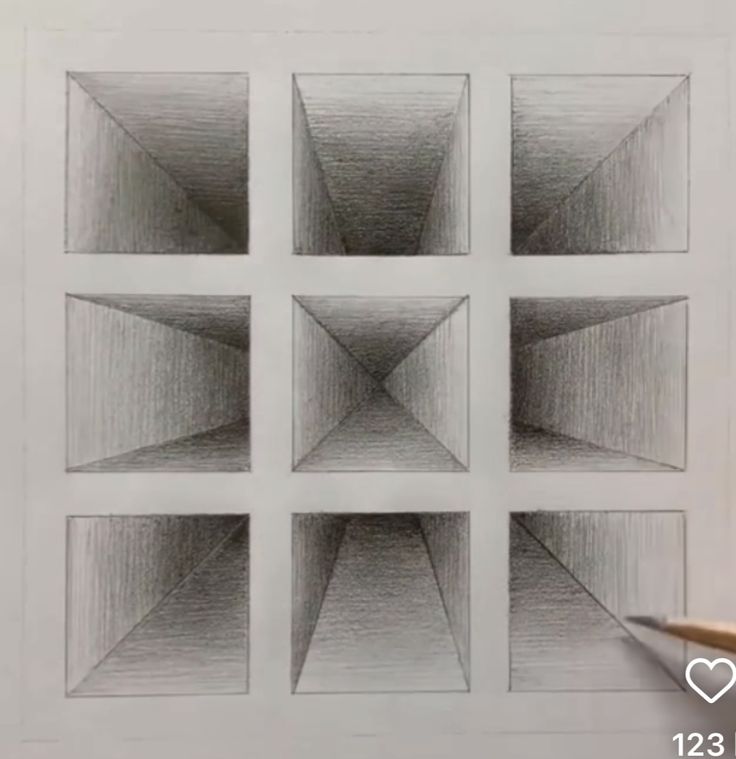 a drawing of six squares in the middle of each square, with four different angles