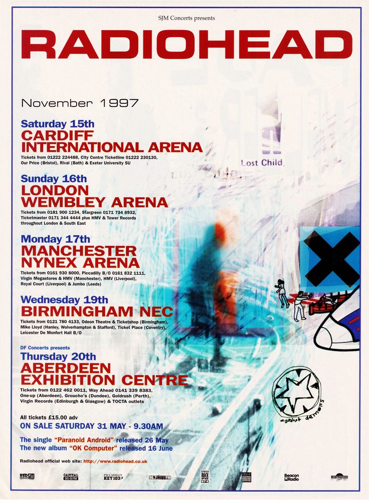 the poster for radiohead's upcoming show, featuring an image of a person on a snowboard