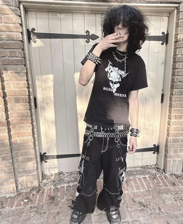 Grunge Guys Aesthetic Outfits, Opiumcore Outfits Boy, Emo Fits 2000s Men, Horrorcore Outfits Men, Mall Goth Mens Fashion, Baggy Emo Outfits Male, Goth Guy Clothes, Y2k Goth Outfits Men, Men’s Goth Outfits