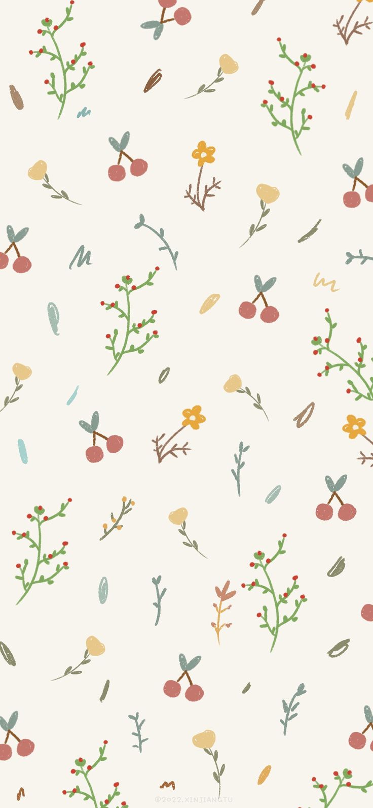 a white wallpaper with flowers and leaves on it's side, in various colors