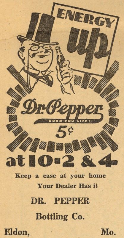 an old advertisement for dr pepper's energy up, from the 1950's