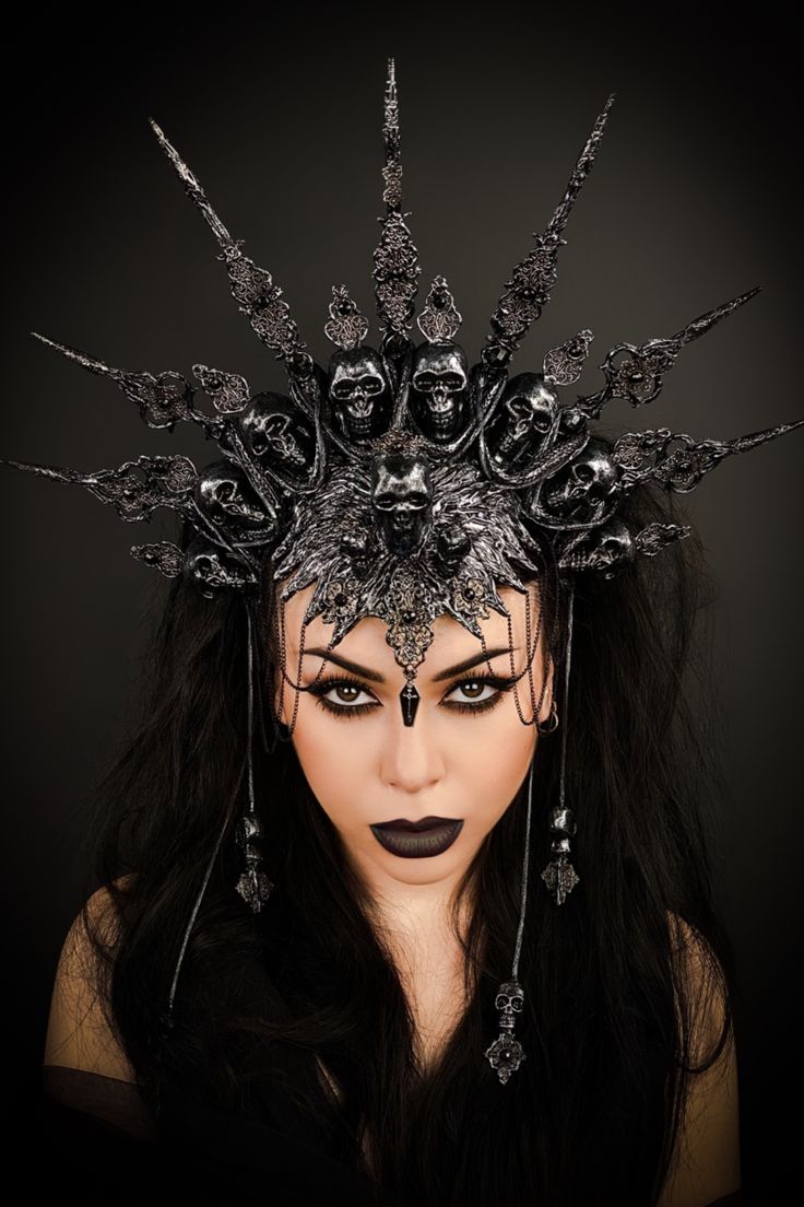 Evil Queen Halloween Costume, Fairy Headpiece, Skull Crown, Crimson Dress, Gothic Crown, Dark Queen, Halo Crown, Queen Costume, Black Halo