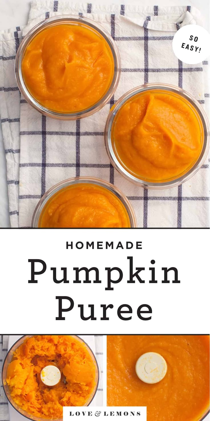 homemade pumpkin puree in small glass dishes