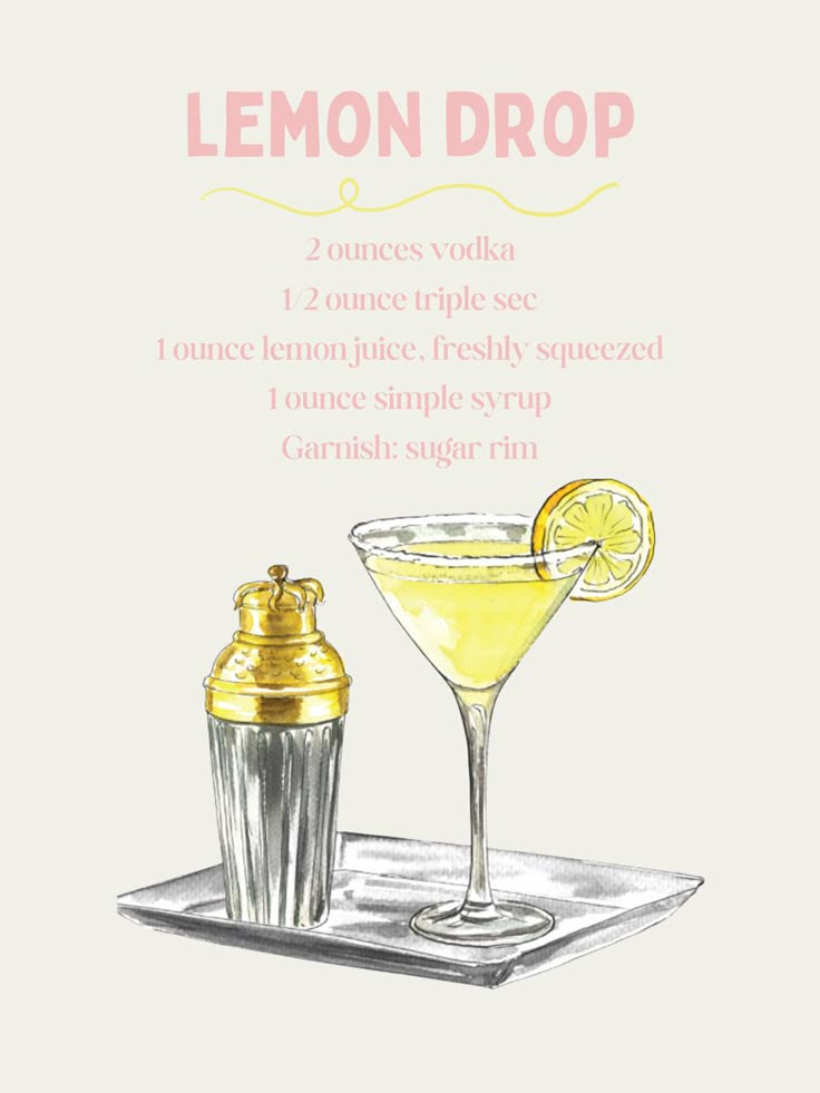 the lemon drop cocktail recipe is shown on a plate