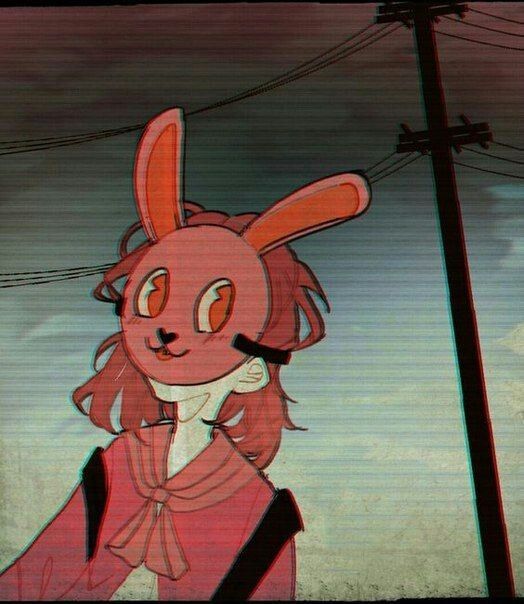 an animated rabbit is standing in front of power lines