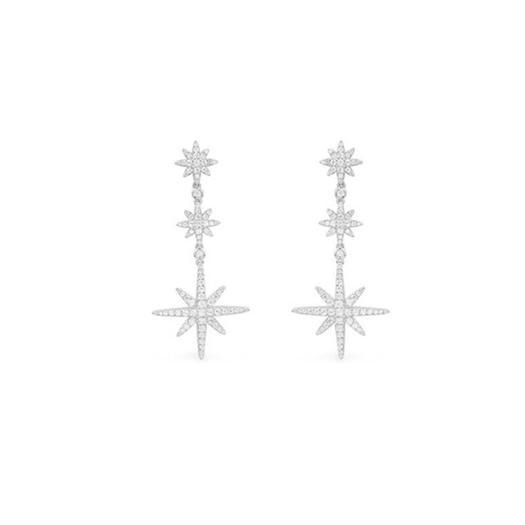 Women's Light Luxury Six-pointed Star Earrings in 925 Sterling Silver Product Features: Hexagram Star earrings are fashionable. It is made in the light of 21st century fashion, which is unique, nickle-free and hypoallergenic.These Star Burst earrings are super attractive and alluring. These six-pointed stars represent the positive message of hope and good luck. Product Information: Material: Sterling silver;Cubic zircon Color: Silver Size: Length 3.1cm,width 1.3cm Applicable Gender:Female Three 