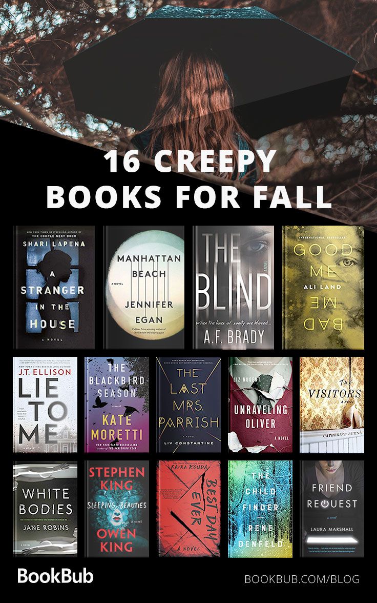 books for fall with an umbrella over them and the title, 16 creepy books for fall