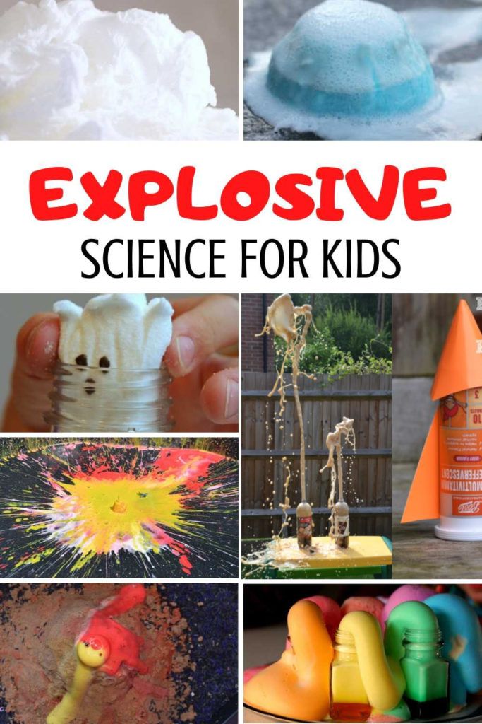 collage of science activities for kids with text overlay that reads explosive science for kids