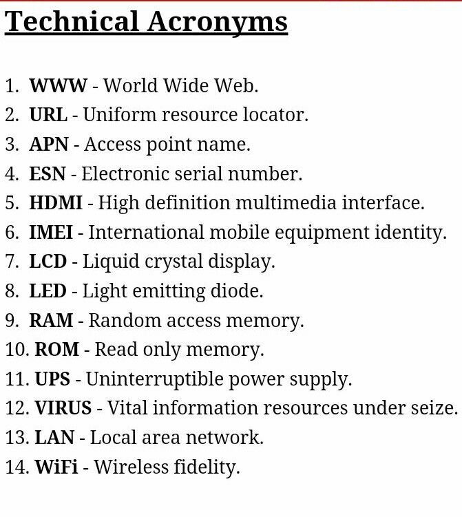 the technical acronym is shown in red and white