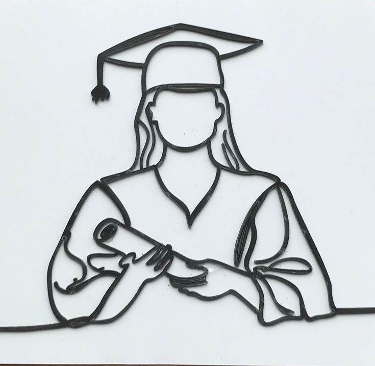 a drawing of a woman holding a baby in her arms with a graduation cap on