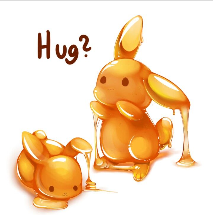 an orange cartoon rabbit sitting next to another bunny with the word hug on it's side