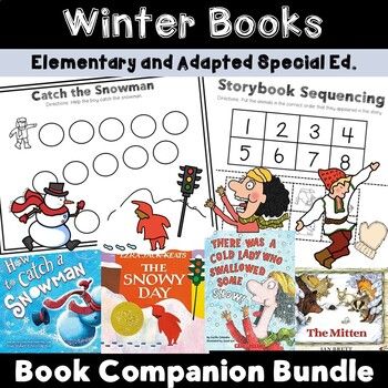 the book companion bundle for winter books is shown in front of an image of snowman and