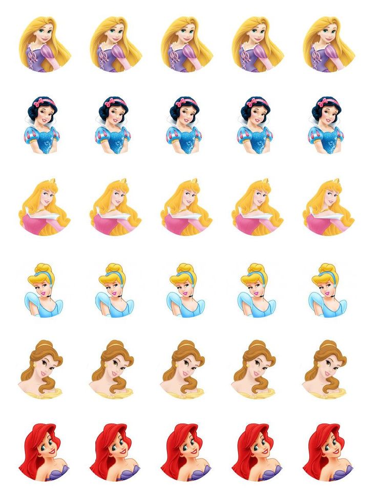 disney princesses stickers are shown in various shapes and sizes, with different hair colors