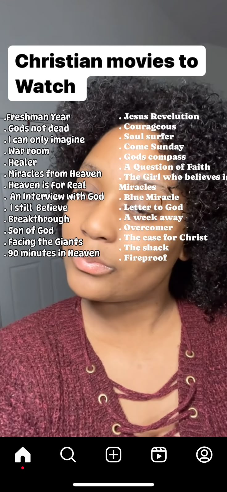 an image of a woman's face with the words christian movies to watch on it