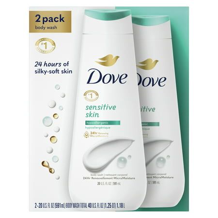 Dove Sensitive Skin Long Lasting Gentle Hypoallergenic Body Wash Twin Pack, If you have sensitive skin, you know that it needs special care - and how much of a relief it is to find a body wash that does just that. Like the Dove Sensitive Skin Body Wash, a fragrance-free, hypoallergenic body wash that is dermatologist recommended and gives you instantly soft skin and lasting nourishment. A sulfate-free body wash, this gentle skin cleanser uses Dove Moisture Renew Blend technology, a combination o Dove Sensitive Skin Body Wash, Dove Sensitive Skin, Sulfate Free Body Wash, Sensitive Skin Body Wash, Liquid Body Wash, Dove Body Wash, Gentle Skin Cleanser, Skin Cleanser, The Dove