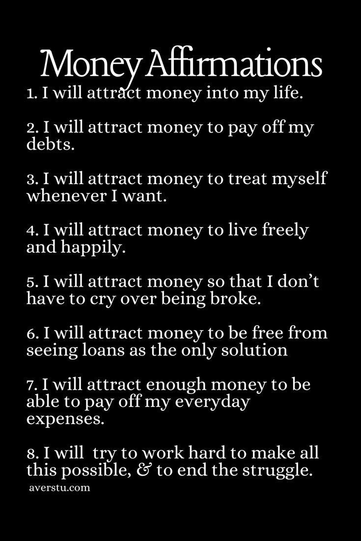 the rules for money affirmations are shown in black with white writing on it