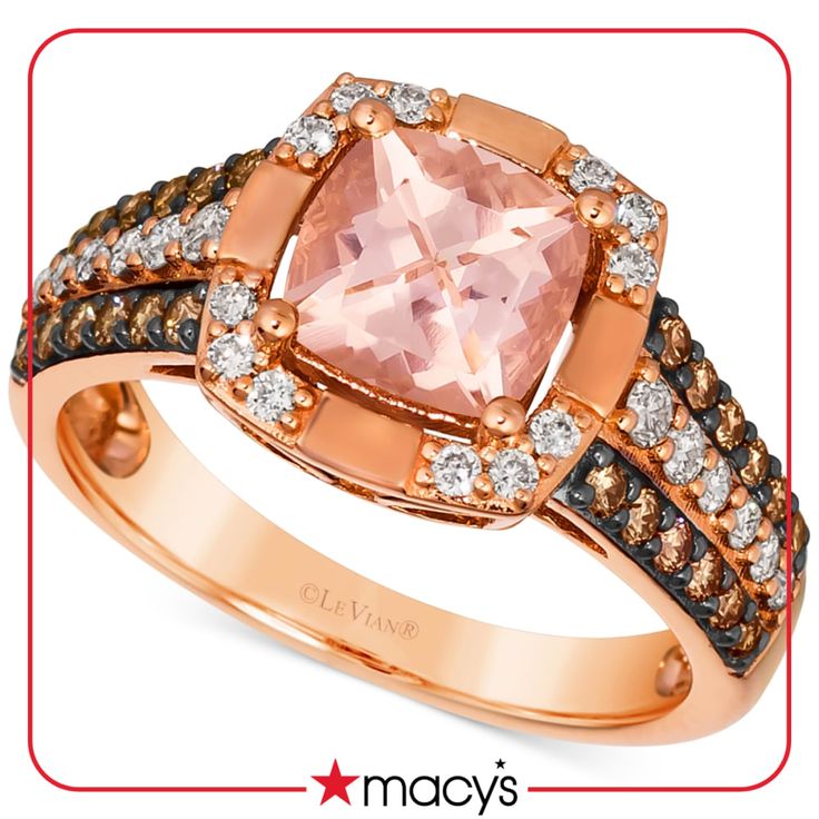 in stock Peach Morganite, Chocolate Diamonds, Le Vian, Gold Sign, Pink Ring, Morganite, Rose Gold Ring, Gold Ring, Gold Rings