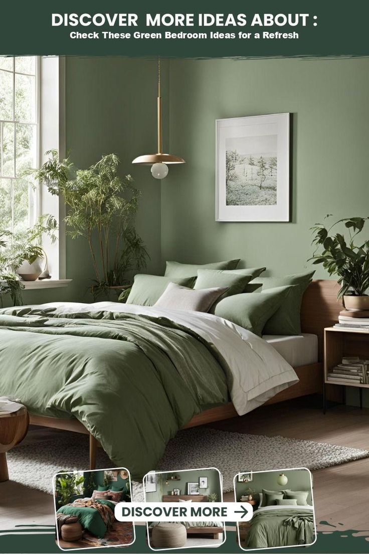 Check These Green Bedroom Ideas for a Refresh Khaki Bedroom, Narrow Bedroom, Green Bedroom Walls, Green Bedrooms, Green Bedroom Ideas, Sage Green Bedroom, Natural Decor, Green Bedroom, Bedroom Walls