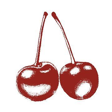 two cherries on a white background are drawn by hand in red ink, with the tops slightly down