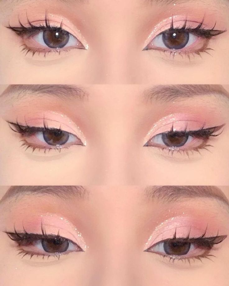 Short Bangs Aesthetic, Cute Makeup Looks Aesthetic, Make Up Styles, K Pop Makeup, Teknik Makeup, Membentuk Alis, Bentuk Alis, Cute Eye Makeup, Doll Eye Makeup