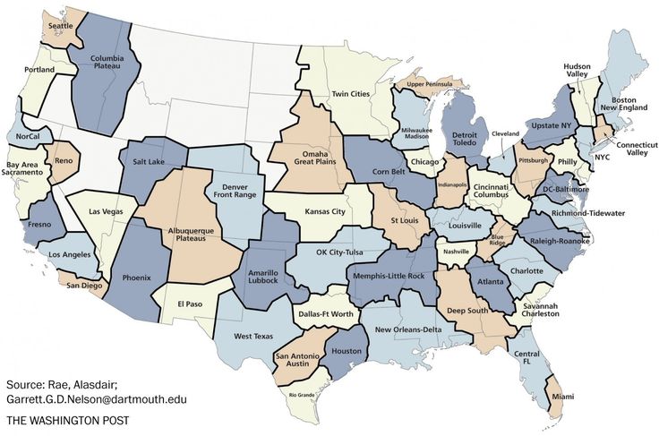 a map of the united states with regions highlighted