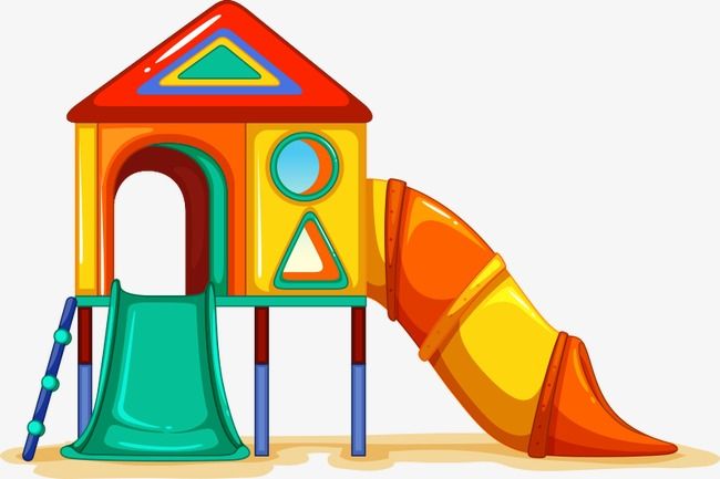 a colorful playground set with a slide