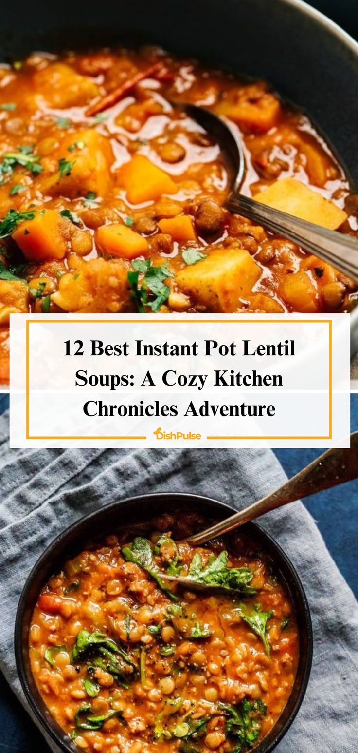 two bowls filled with soup and vegetables on top of a blue tablecloth, the title reads