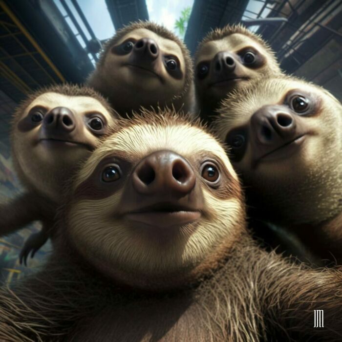 three sloths are hanging upside down in the air with their mouths open and eyes wide open