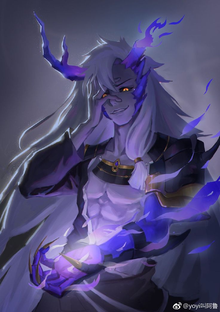 an anime character with white hair and blue eyes holding a purple object in his hands