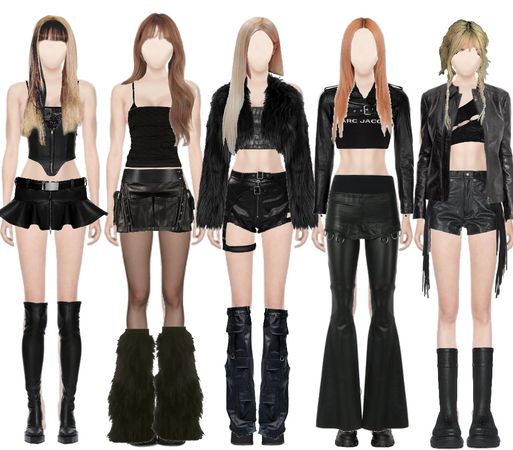 Vicente6 on ShopLook | The easiest way to find the perfect outfit Kpop Outfits 4 Members, Stage Outfits 6 Members, Kpop Stage Outfits 9 Members, Black Leather Stage Outfits Kpop, 5 Member Girl Group Outfits, Four Member Girl Group Outfits, 5 Member Kpop Girl Group Outfits, Rude Girl, Preformance Outfits