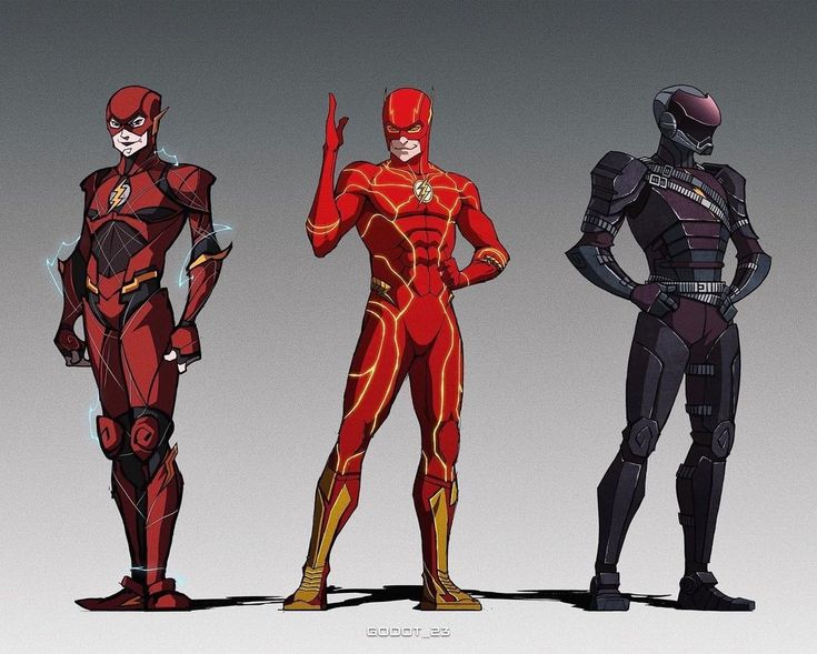 the flash and other superhero characters are standing in different poses, with one pointing at something