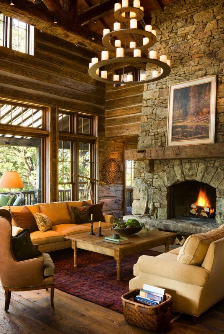 a living room filled with furniture and a fire place