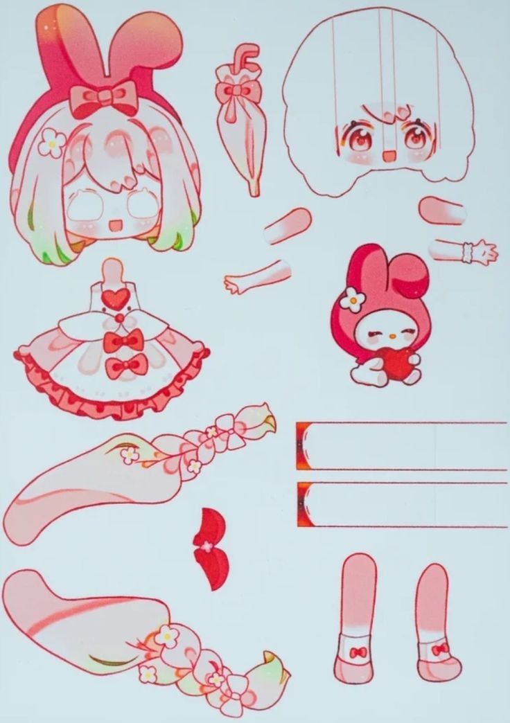 the paper doll is designed to look like an anime character