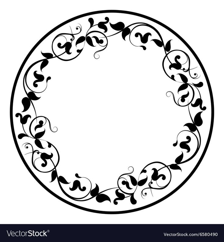 a black and white circular frame with leaves