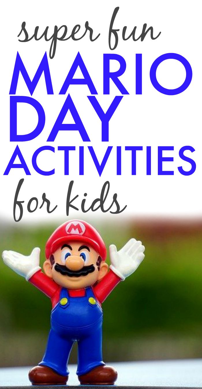 a toy mario with the words super fun mario day activities for kids on top of it