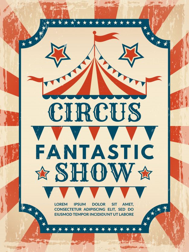 an old circus poster with the words circus on it and stars in the sky above