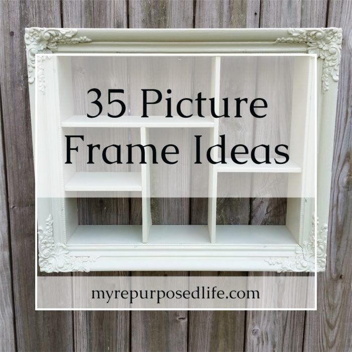 an old window frame with the words 35 picture frame ideas on it in black and white