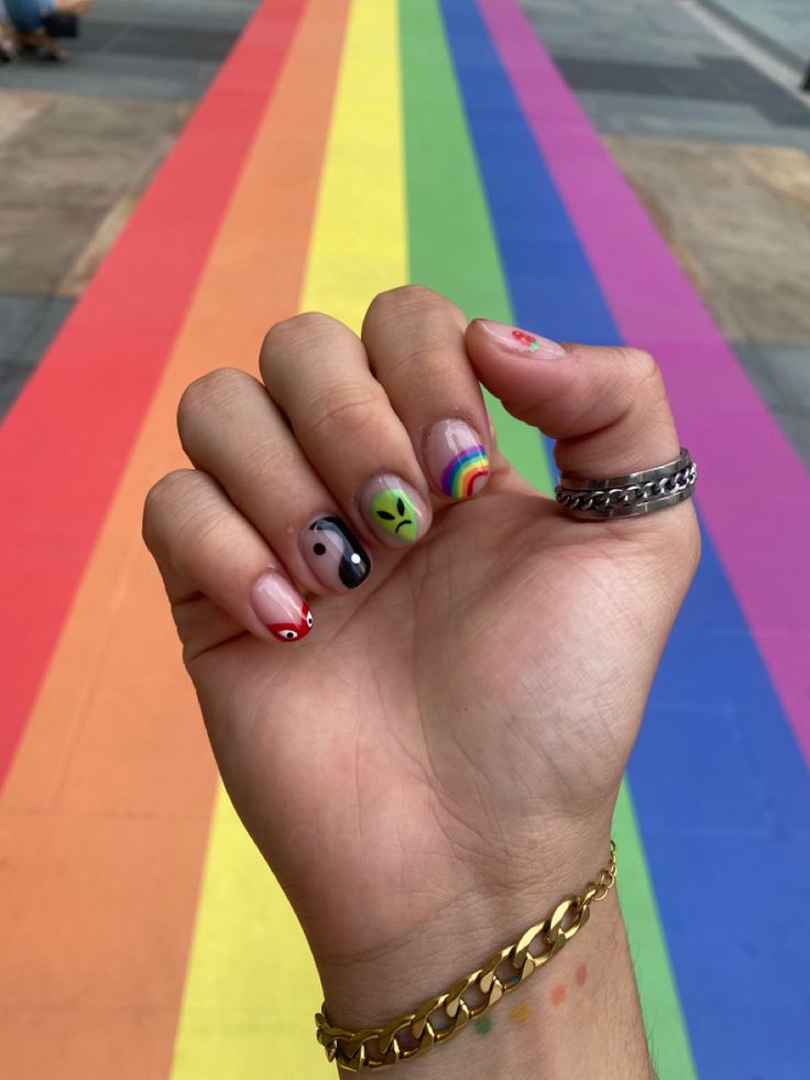 NAILS
PRIDE 
GAY 
ART 
DRAWING 
NAIL ART Masculine Pride Nails, Pride Nails Aesthetic, Fun Short Nails Art Ideas, Gay Pride Nail Art, Gay Nail Art, Nails Inspiration For Short Nails, Pride Inspired Nails, Queer Nails Art, Gay Nails Design