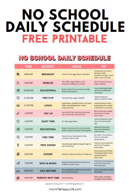 no school daily schedule for the free printable