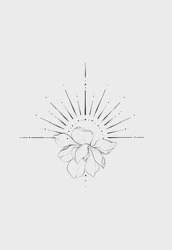 a drawing of a flower with the sun in the background and rays coming out from behind it