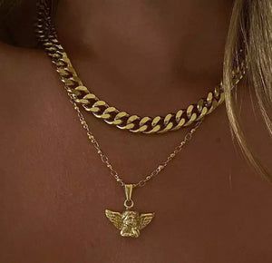 Gold Angel Choker, Gold Chain Choker, Angel Charm Necklace, Gold Choke – Juniper Boho Choker Necklace, Thick Necklace, Thick Chain Necklace, Gold Chain Choker, Beautiful Gold Necklaces, Chunky Chain Necklaces, Boho Choker, Choker Pendant, Neck Choker