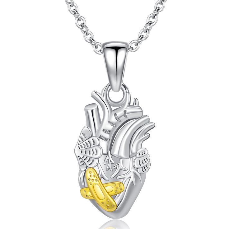 PRICES MAY VARY. Unique Design: Our Sterling Silver Anatomical Heart Necklace features a stunning and intricate design of a broken heart, making it a one-of-a-kind piece of jewelry. High-Quality Material: Crafted with care, this dainty anntomical heart necklace is made of sterling silver and plated with 14K gold, ensuring durability and a beautiful, luxurious shine. Realistic Detailing: The anatomical heart pendant is exquisitely detailed, capturing the intricate features and realistic anatomy o Realistic Anatomy, Human Heart Necklace, Anatomical Heart Pendant, Anatomical Heart Necklace, Anatomical Heart, Human Heart, Intricate Design, Heart Jewelry, Heart Pendant Necklace