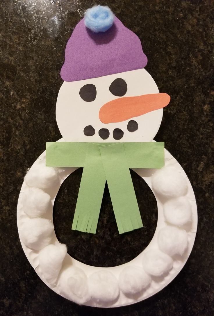 a paper snowman sitting on top of a white wreath