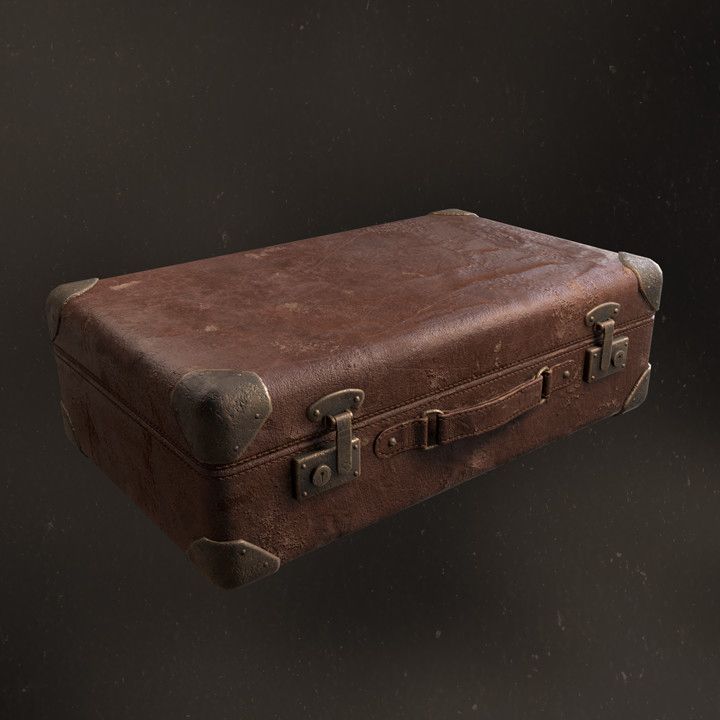 an old brown suitcase floating in the air on a black background with no people around it