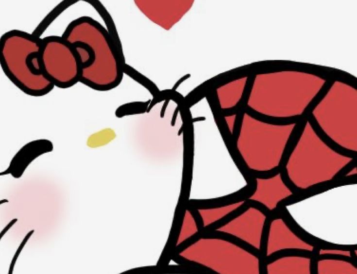 an image of a hello kitty with spiderman on it's back and heart in the background