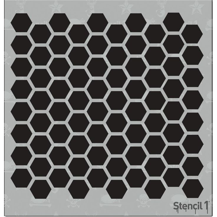 the stencil design is shown in black and white, with hexagonal shapes