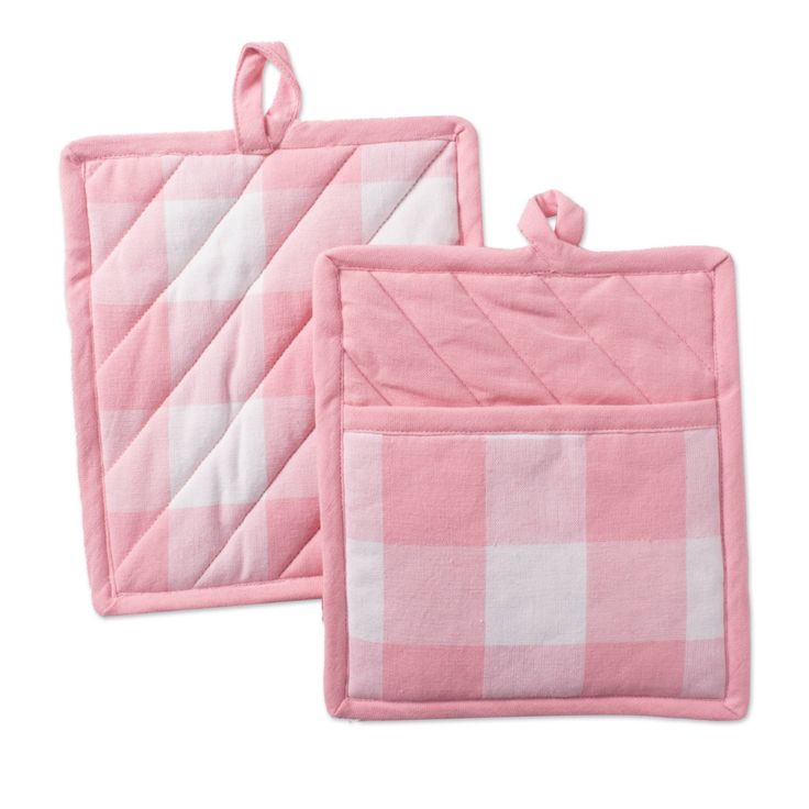 two pink and white checkered pot holders