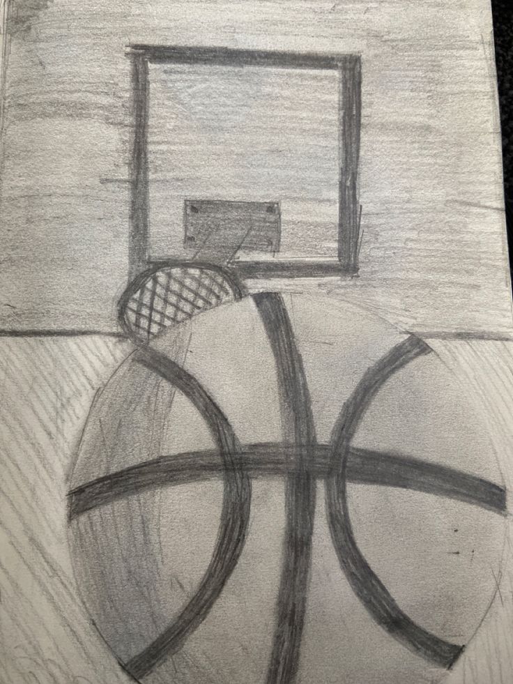 a drawing of a basketball going through the hoop