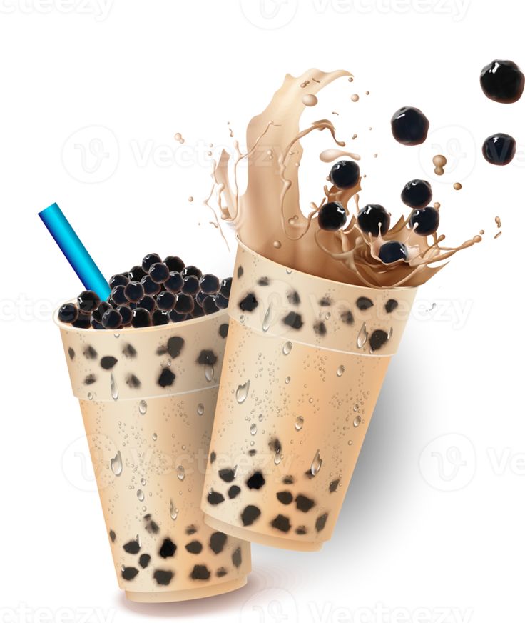 two cups filled with milk and blackberries are next to each other on a white background