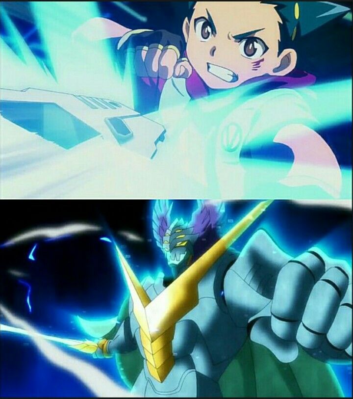 an anime scene with two different scenes one is pointing at the camera and the other has his hand up in front of him